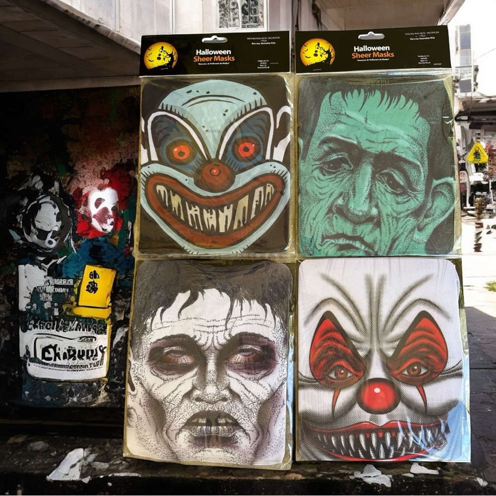 NEW Creepy Halloween Sheer Masks Set of 4 | Spooky Mixed Styles Surprise Pack
